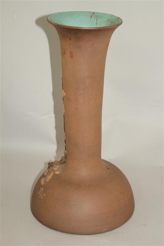 A large Chinese Yixing pottery bottle vase, 20th century, 40cm